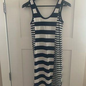 White and Navy Blue striped sun dress